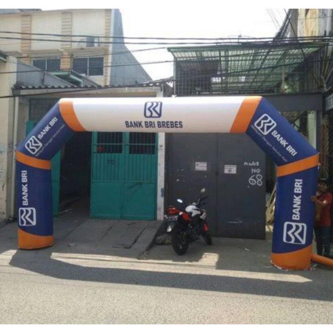 Balon gate event BRI — gapura balon PVC coated jahitan las panas